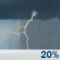 This Afternoon: Isolated showers and thunderstorms.  Cloudy, with a high near 78. West wind around 6 mph.  Chance of precipitation is 20%.